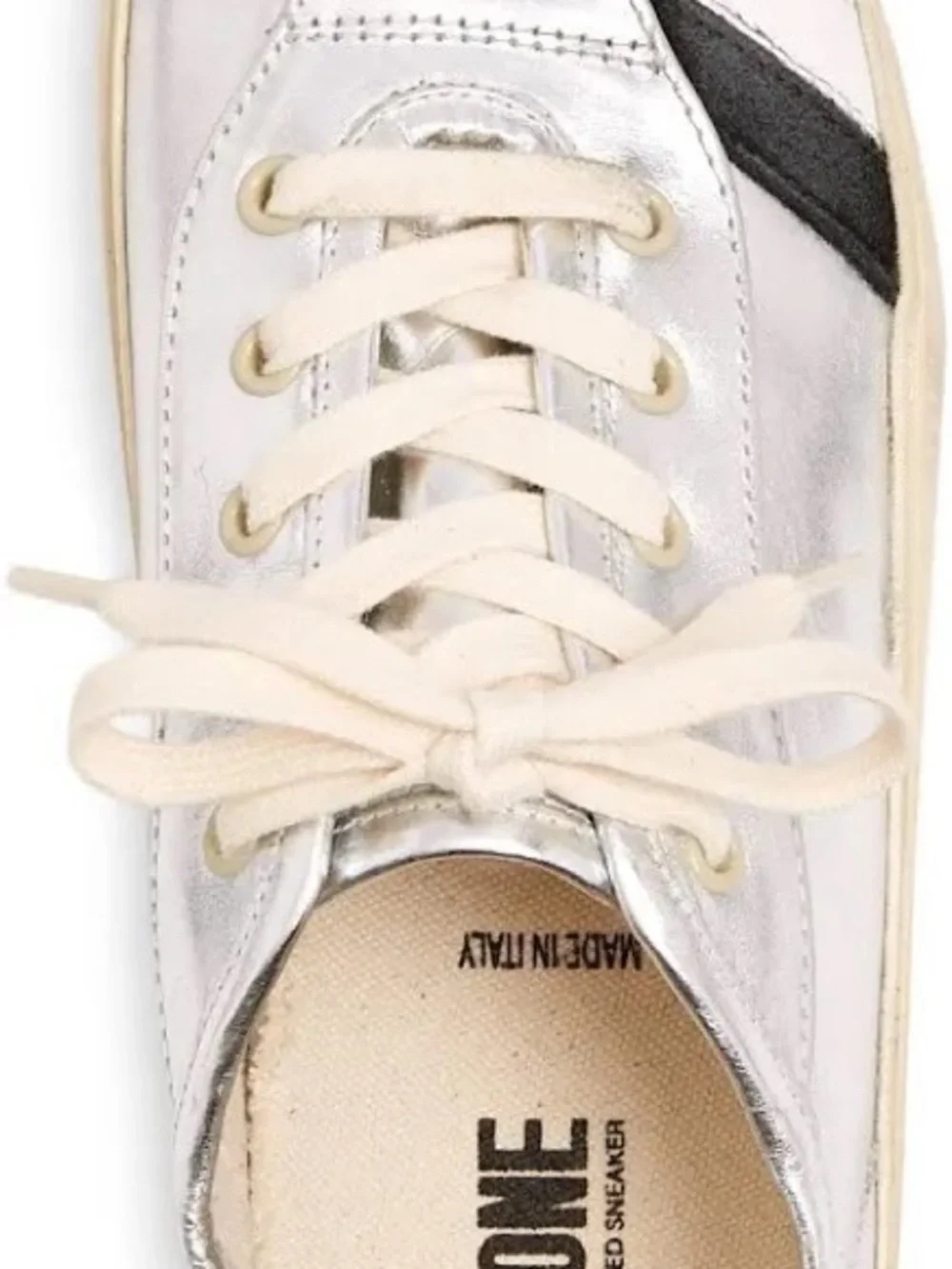 Re/Done Silver Sneakers with Black & White Stripe Detail